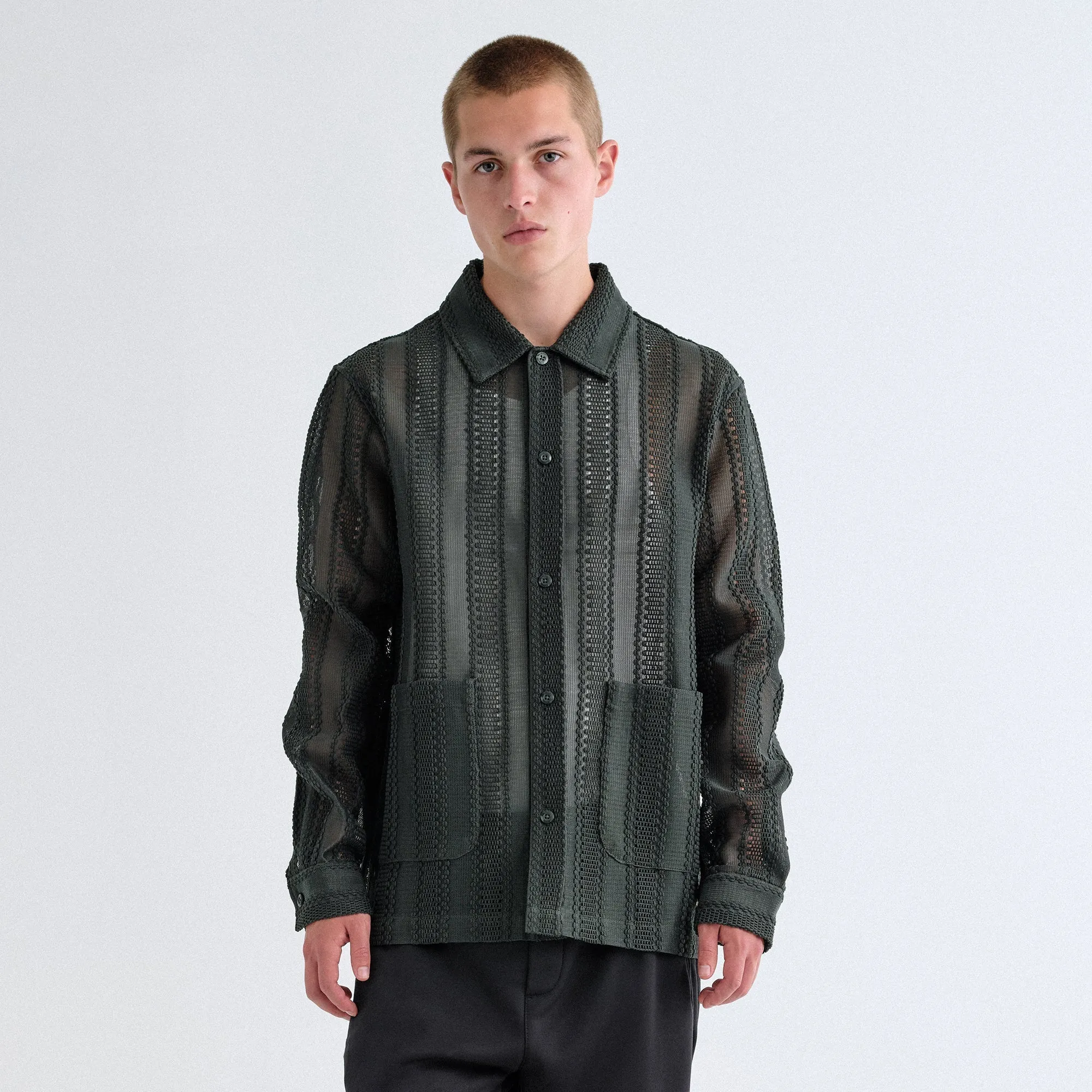 Kith Ladder Lace Long Sleeve Boxy Collared Overshirt - Stadium sold by Kith product image thumbnail 2