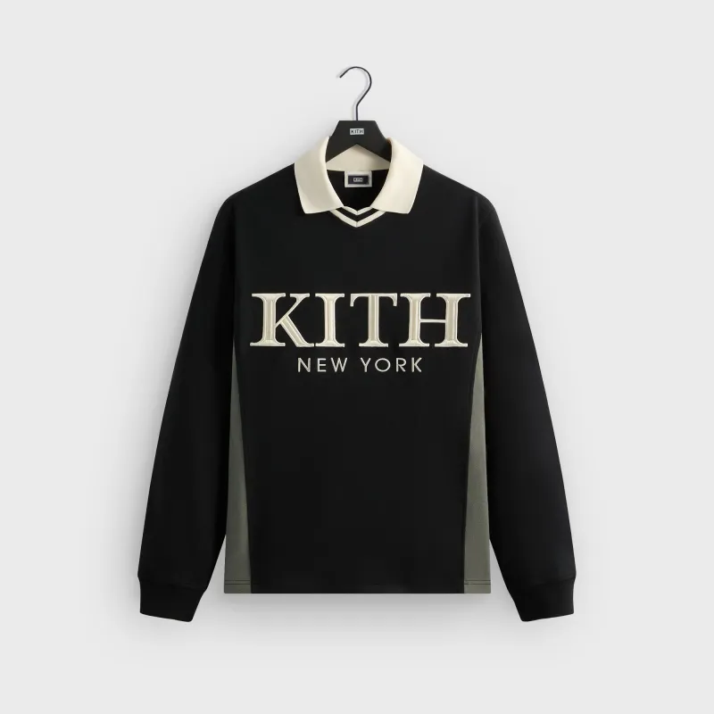 Kith Pique Long Sleeve Tap Polo - Black sold by Kith