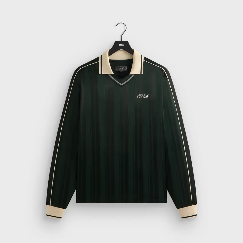 Kith Pinstripe Tricot Panelled Long Sleeve Tap In Polo - Stadium sold by Kith