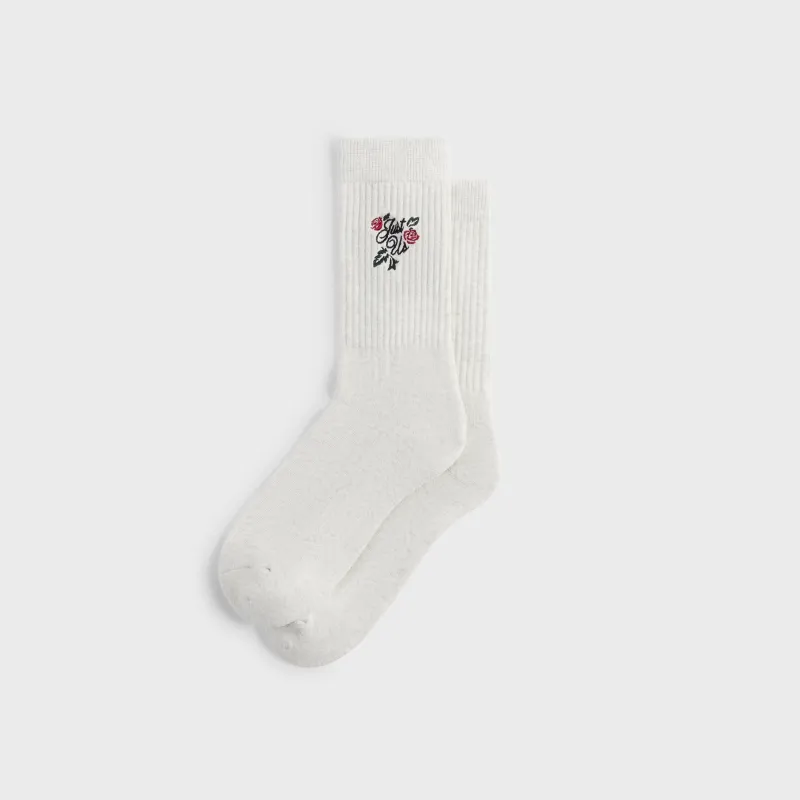 Kith Embroidered Rose Crew Socks - Light Heather Grey sold by Kith