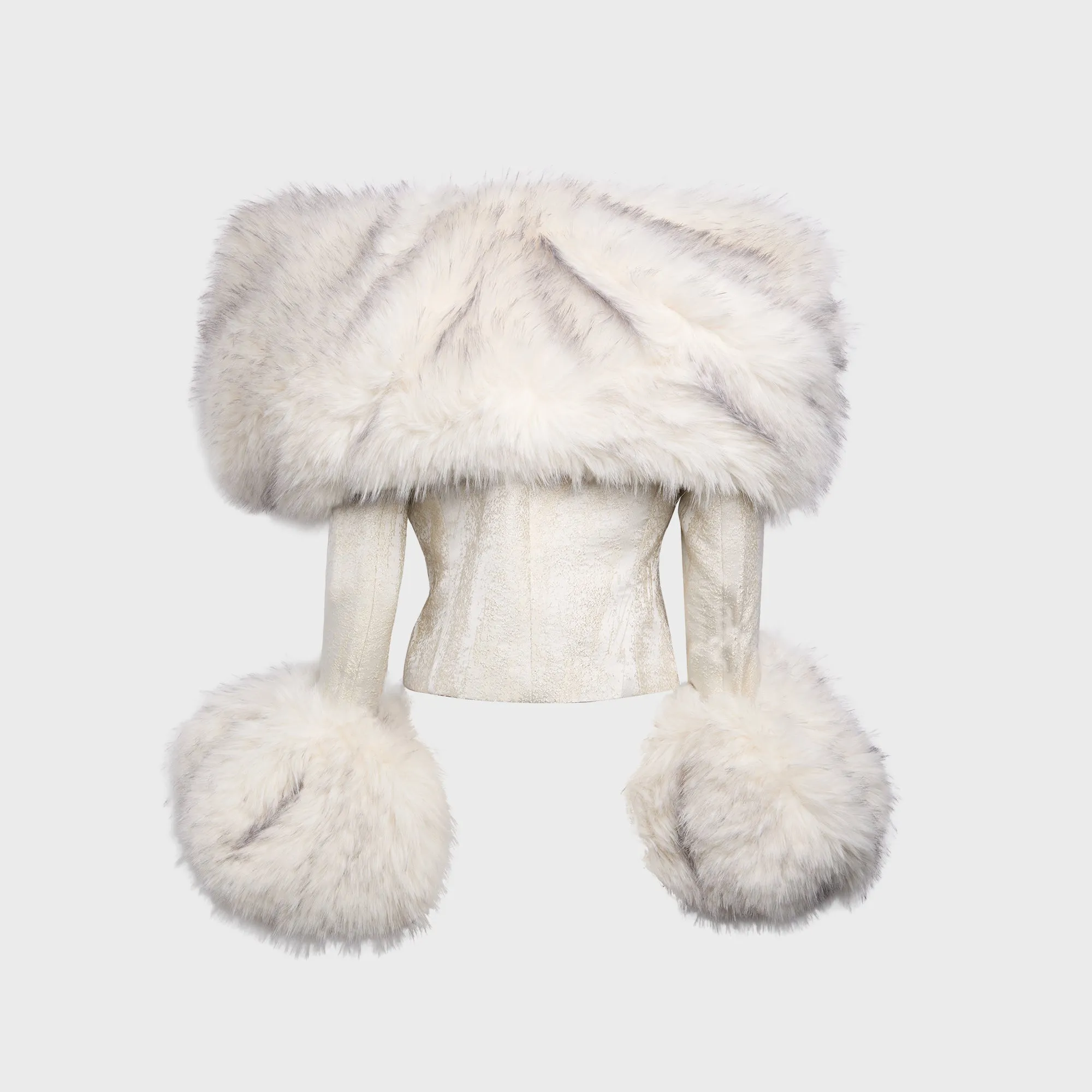 Kim Shui Angelina Faux Fur Trim Brocade Jacket - White sold by Kith product image thumbnail 2