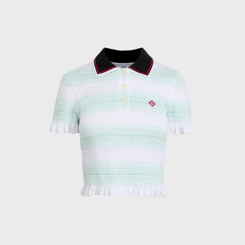 Casablanca Stripe Shirred Polo Top - Jersey Mint sold by Kith