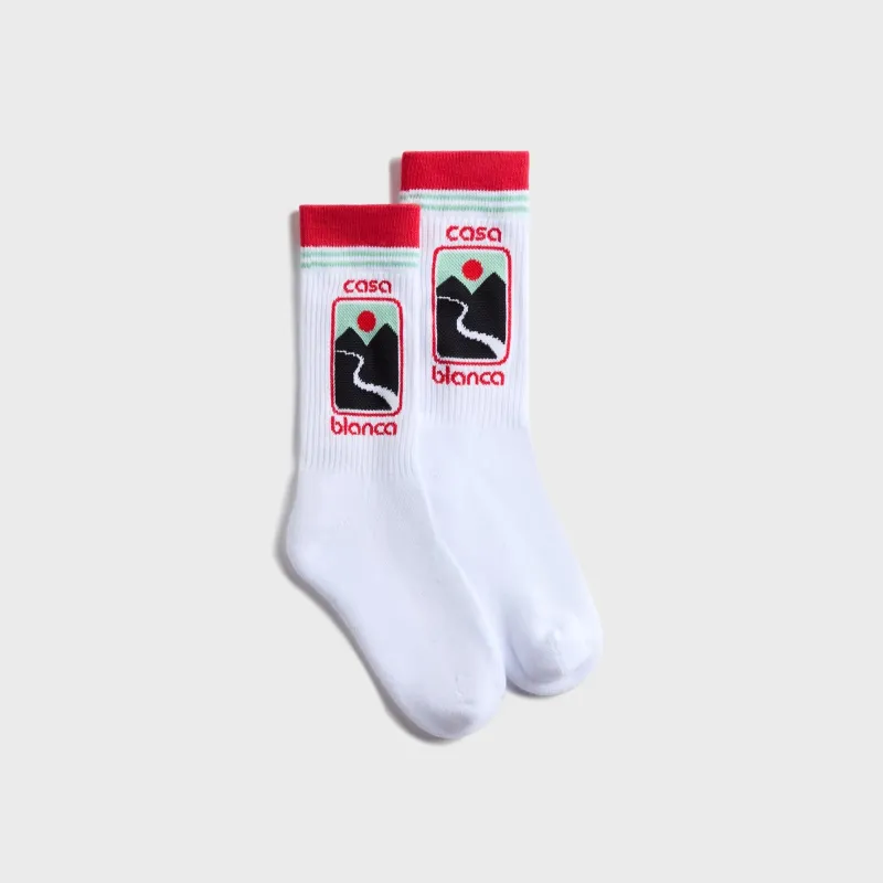 Casablanca Printed Sports Socks Mountain Sunset Valley - White sold by Kith