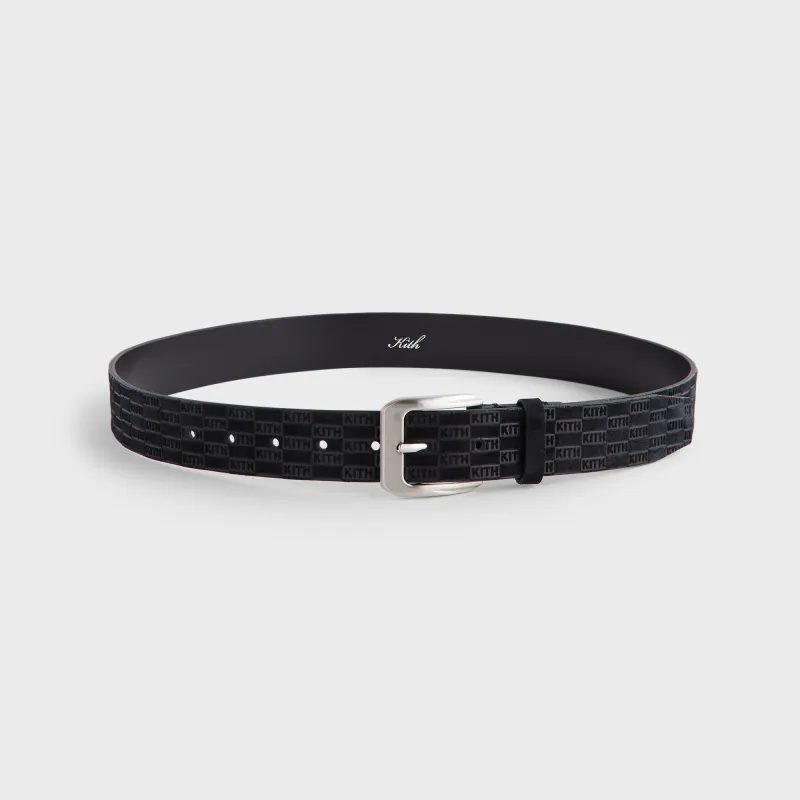 Kith Monogram Suede Leather Belt - Black sold by Kith