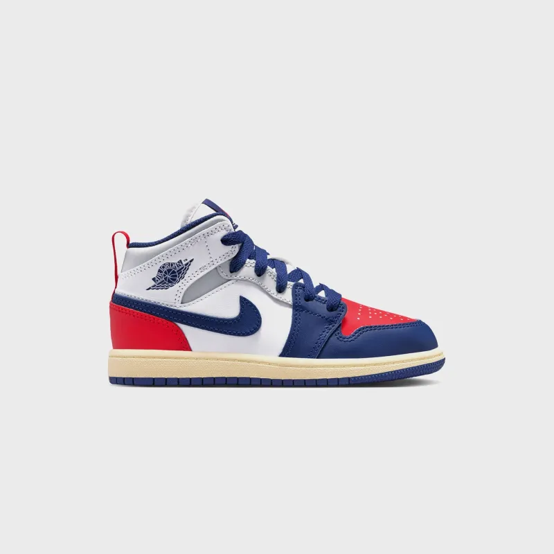 Jordan Air Jordan 1 Mid - White / Deep Royal Blue / University Red sold by Kith