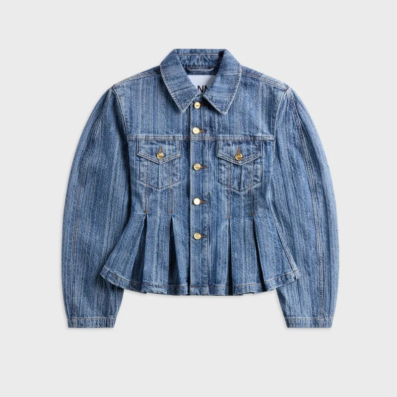Ganni Structured Denim Fitted Jacket - Mid Blue Stone sold by Kith