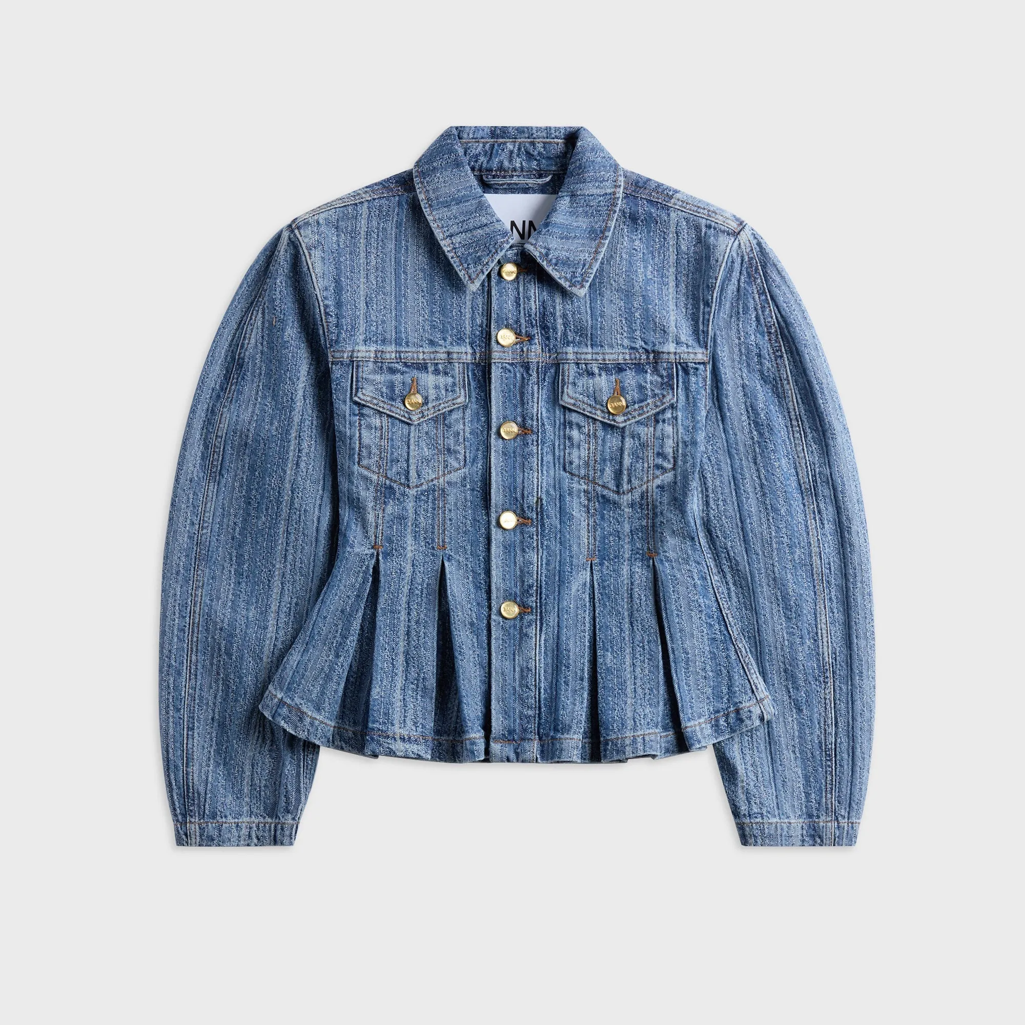 Ganni Structured Denim Fitted Jacket - Mid Blue Stone sold by Kith