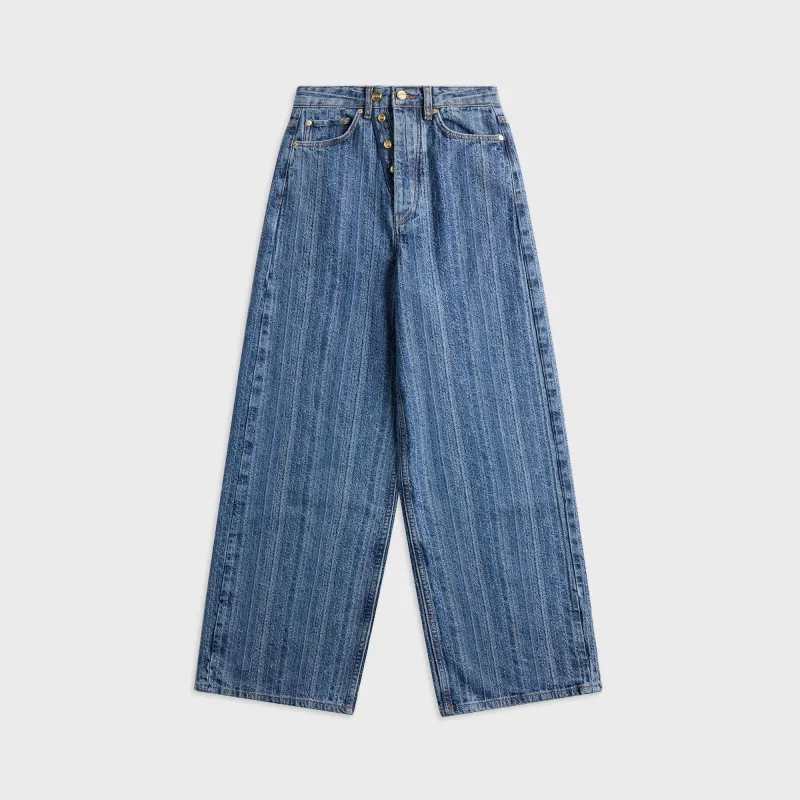 Ganni Structured Denim Double Fly Baggy Jeans - Mid Blue Stone sold by Kith