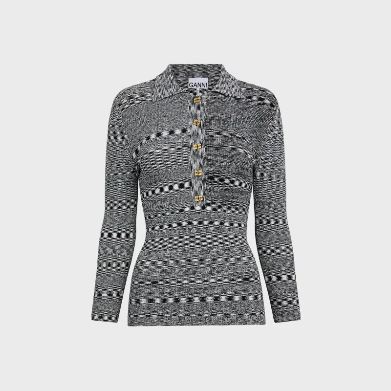 Ganni Spacedyed Polo Sweater - Black sold by Kith