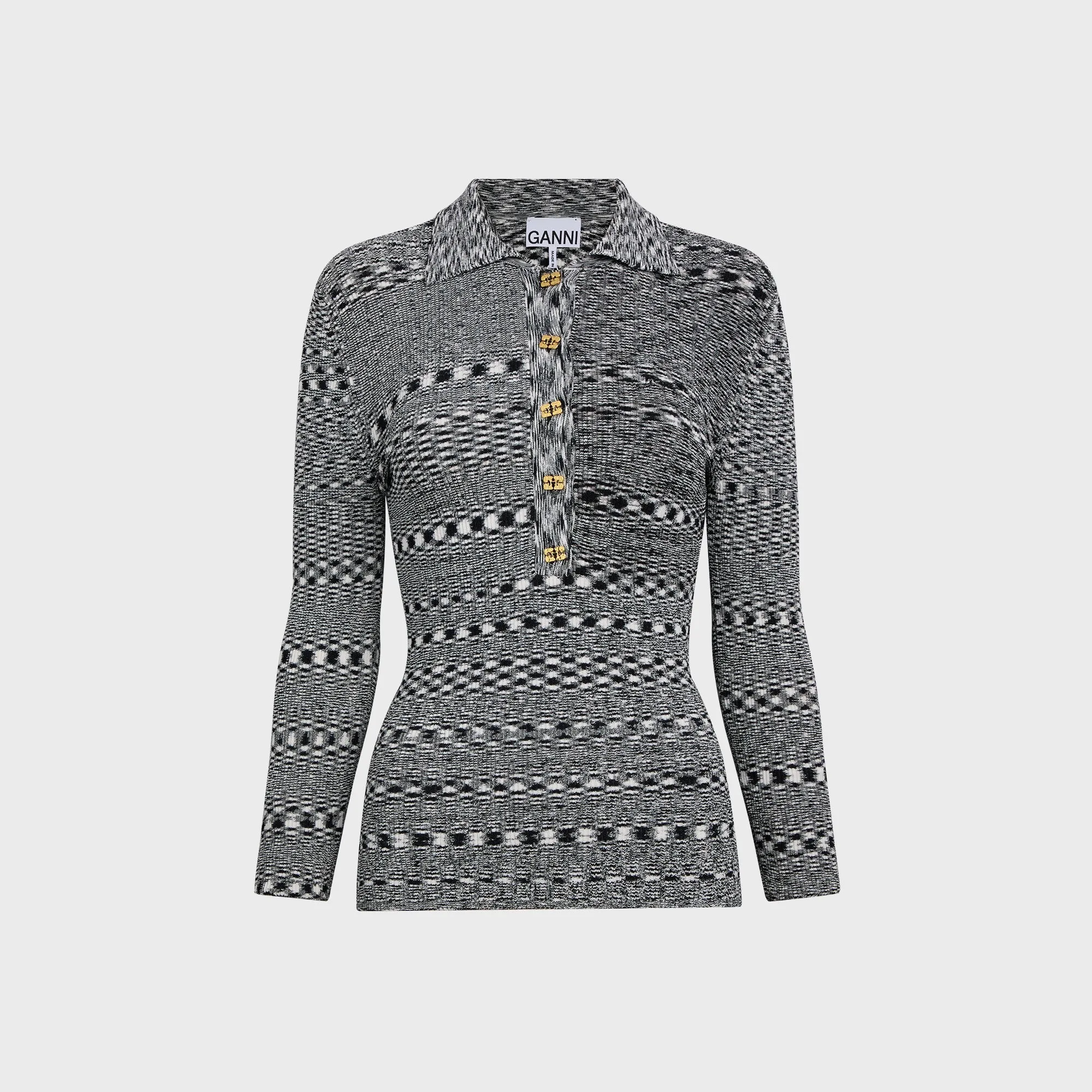 Ganni Spacedyed Polo Sweater - Black sold by Kith