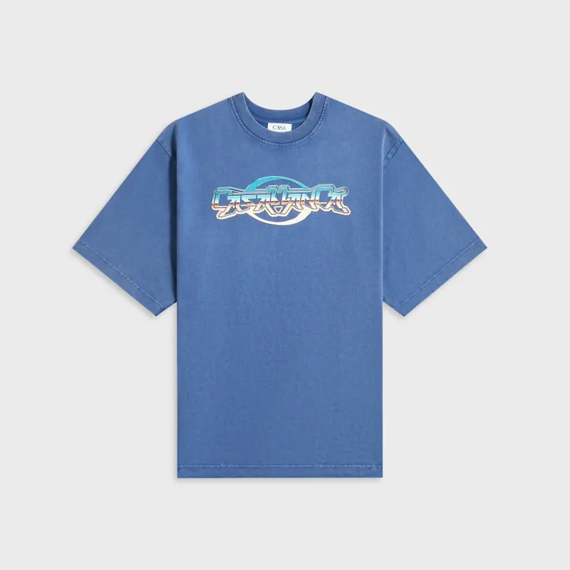 Casablanca Chrome Text Printed Oversized Tee - Navy sold by Kith