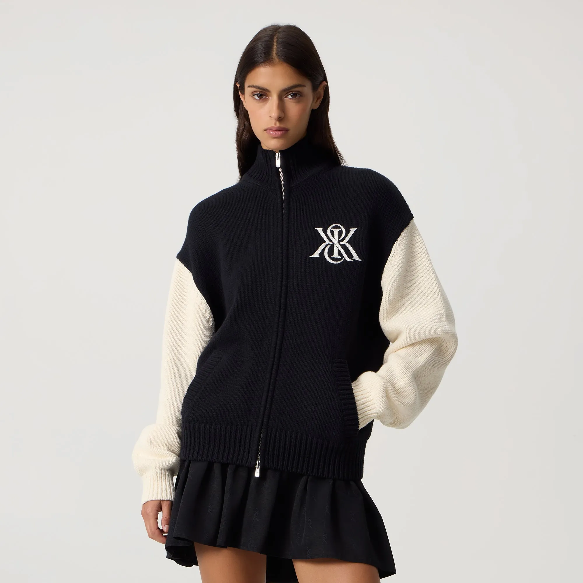 Kith Women Oversized Wyler Full Zip Crest Sweater - Black sold by Kith product image thumbnail 2