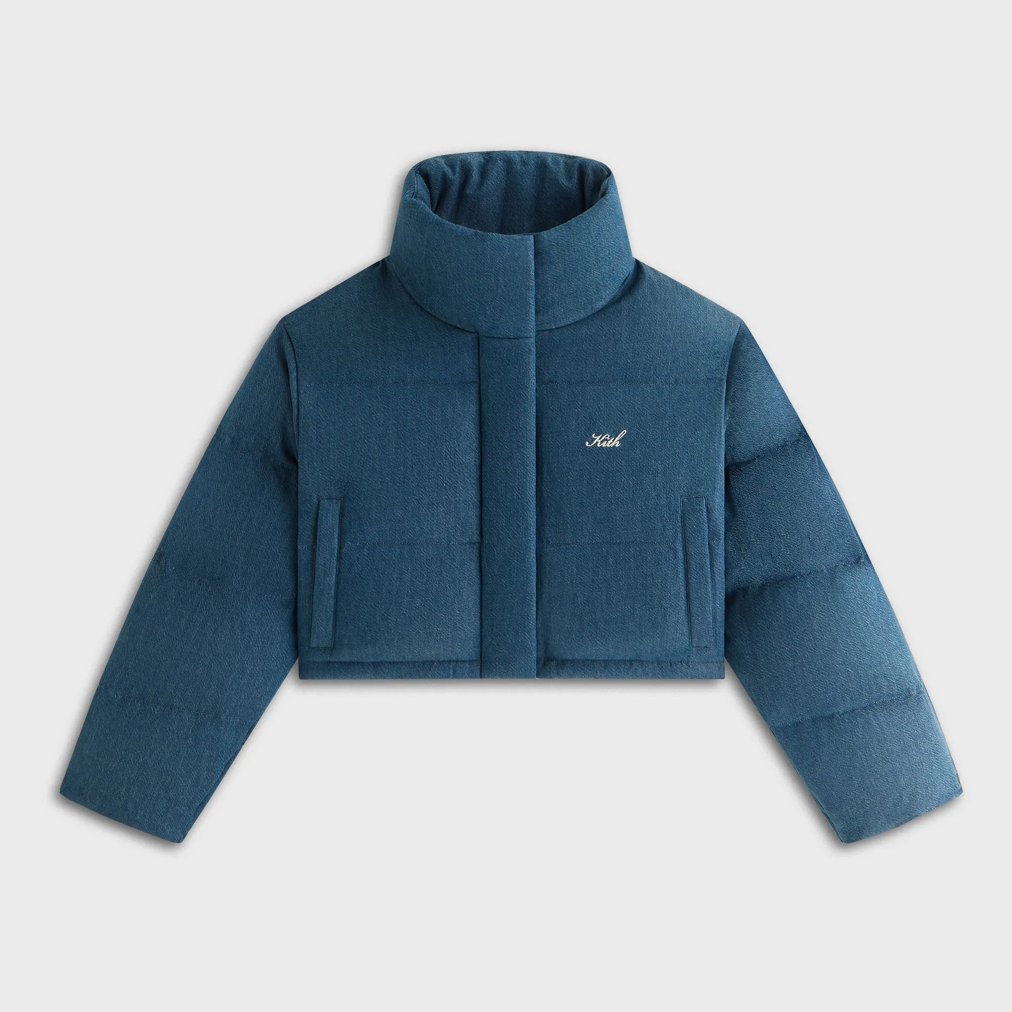 Kith Women Shae Tinted Denim Cropped Puffer - Luka Wash sold by Kith