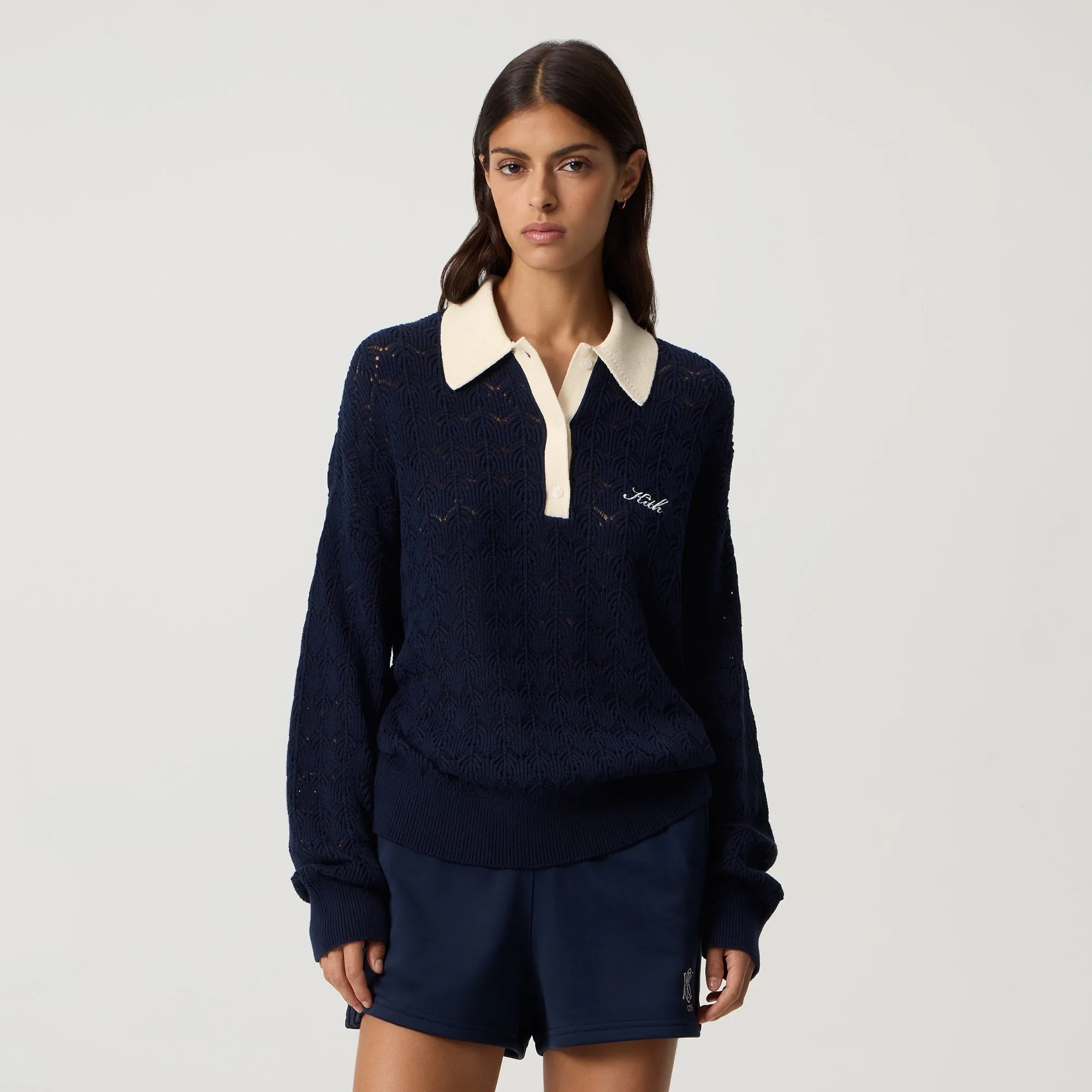 Kith Women Selma Crochet Polo Long Sleeve - Nocturnal sold by Kith product image thumbnail 2