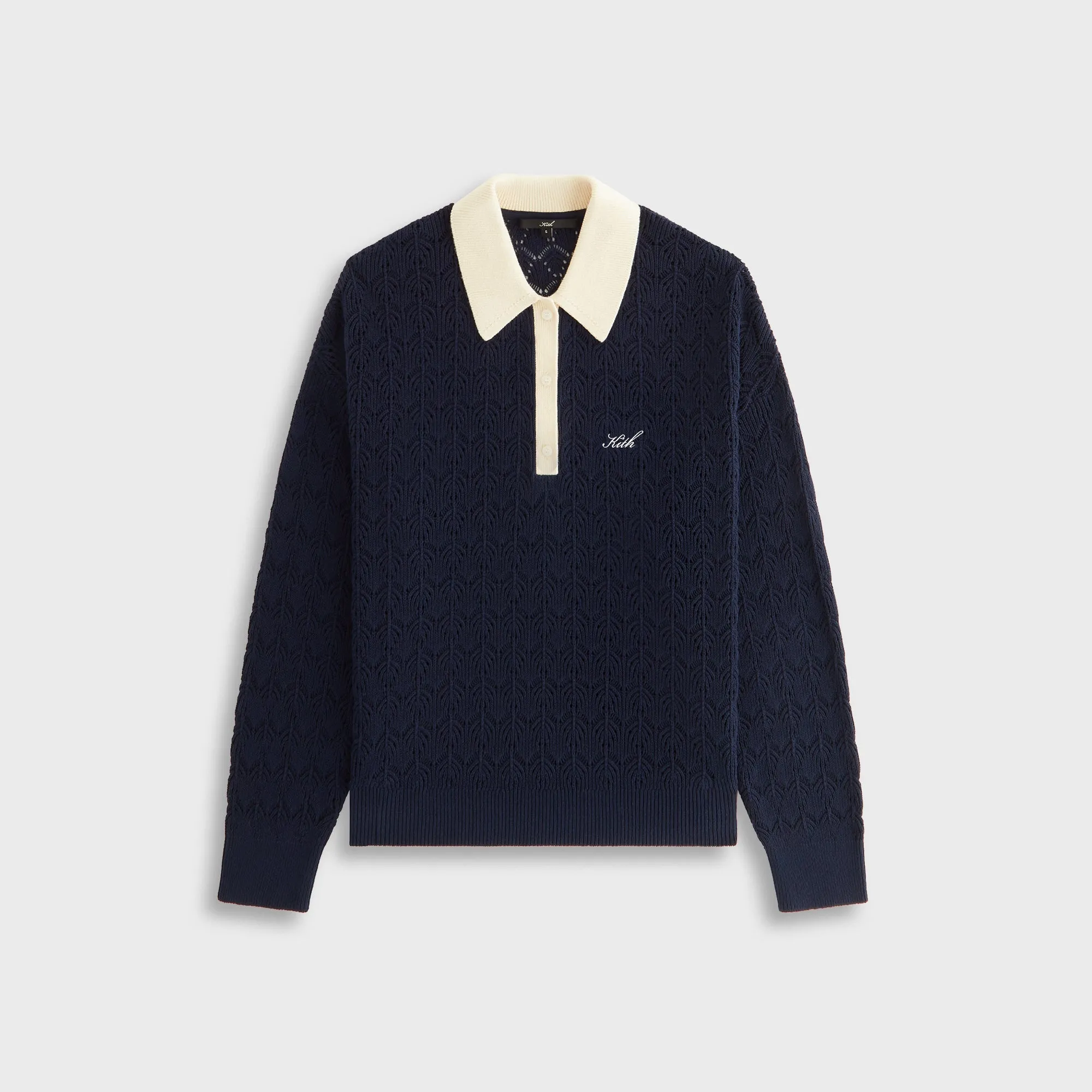 Kith Women Selma Crochet Polo Long Sleeve - Nocturnal sold by Kith