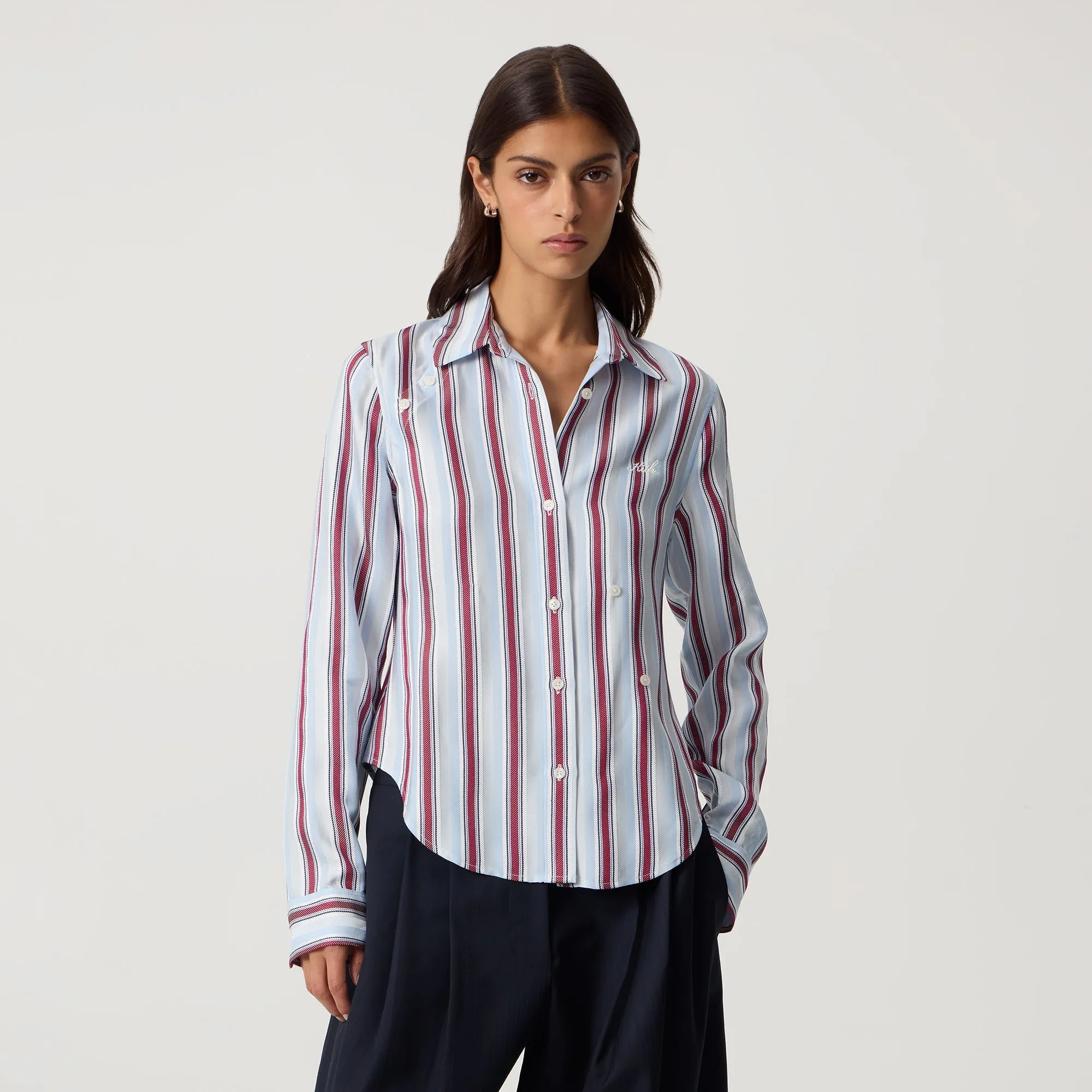 Kith Women Sidney Stripe Asymmetrical Shirt - Tin sold by Kith product image thumbnail 2