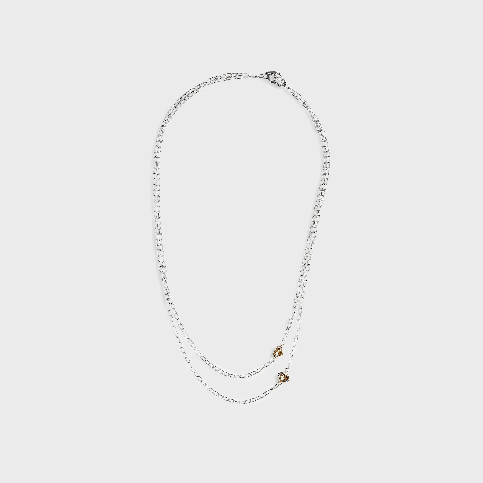 Greg Yuna Umlaut Heart Double Chain Necklace - Silver / Gold sold by Kith