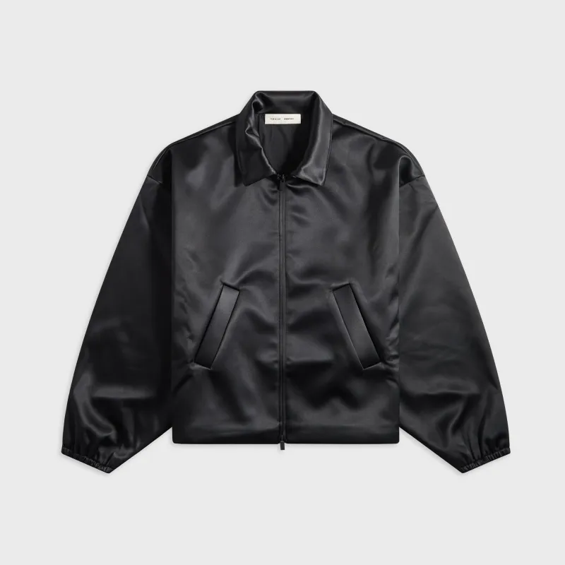 Essentials Bonded Satin Zip-Up Bomber - Jet Black made by Essentials