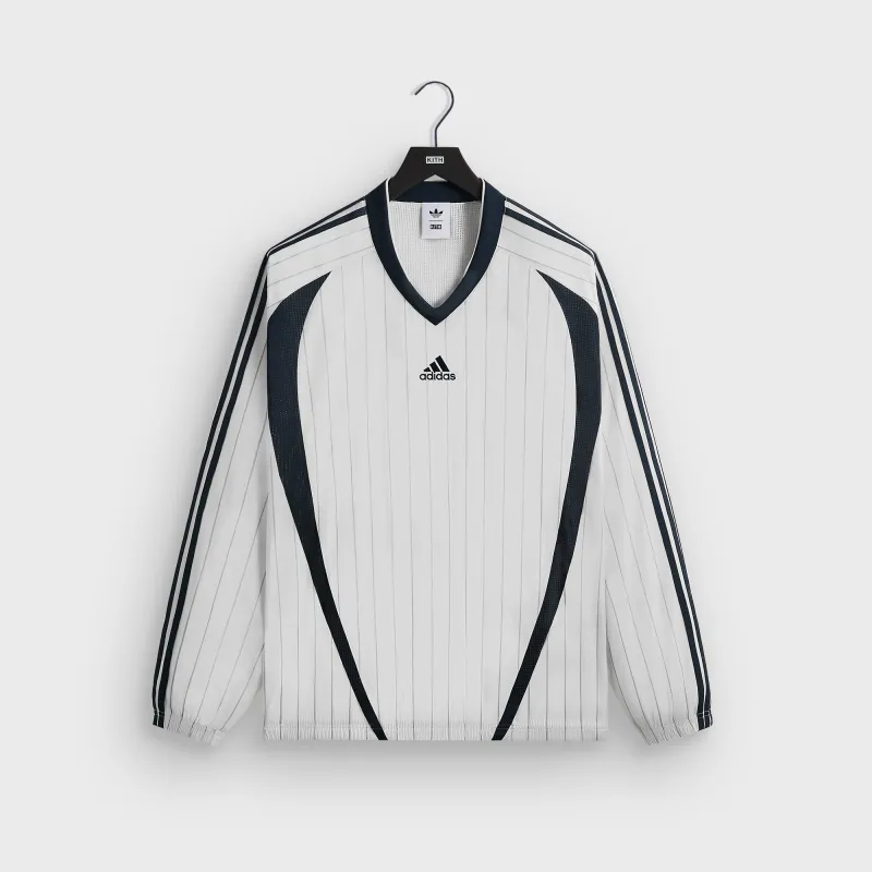 Kith for adidas Football Pinstripe Long Sleeve V-Neck - White sold by Kith