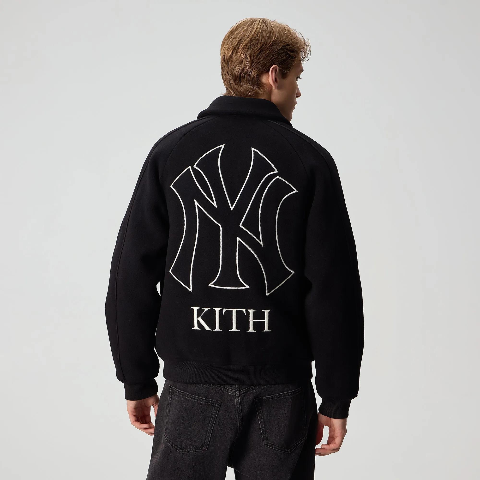 Kith for the New York Yankees Melton Wool Raglan Varsity Jacket - Black sold by Kith product image thumbnail 3