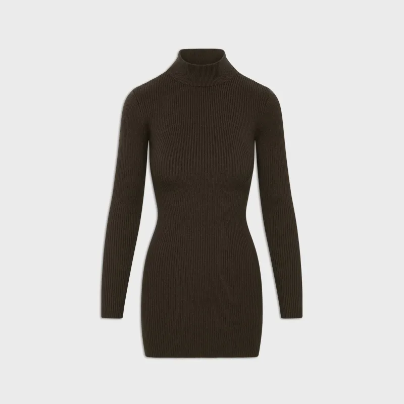 Frankies Bikinis Date Night Ribbed Knit Mini Dress - Chocolate Brown sold by Kith