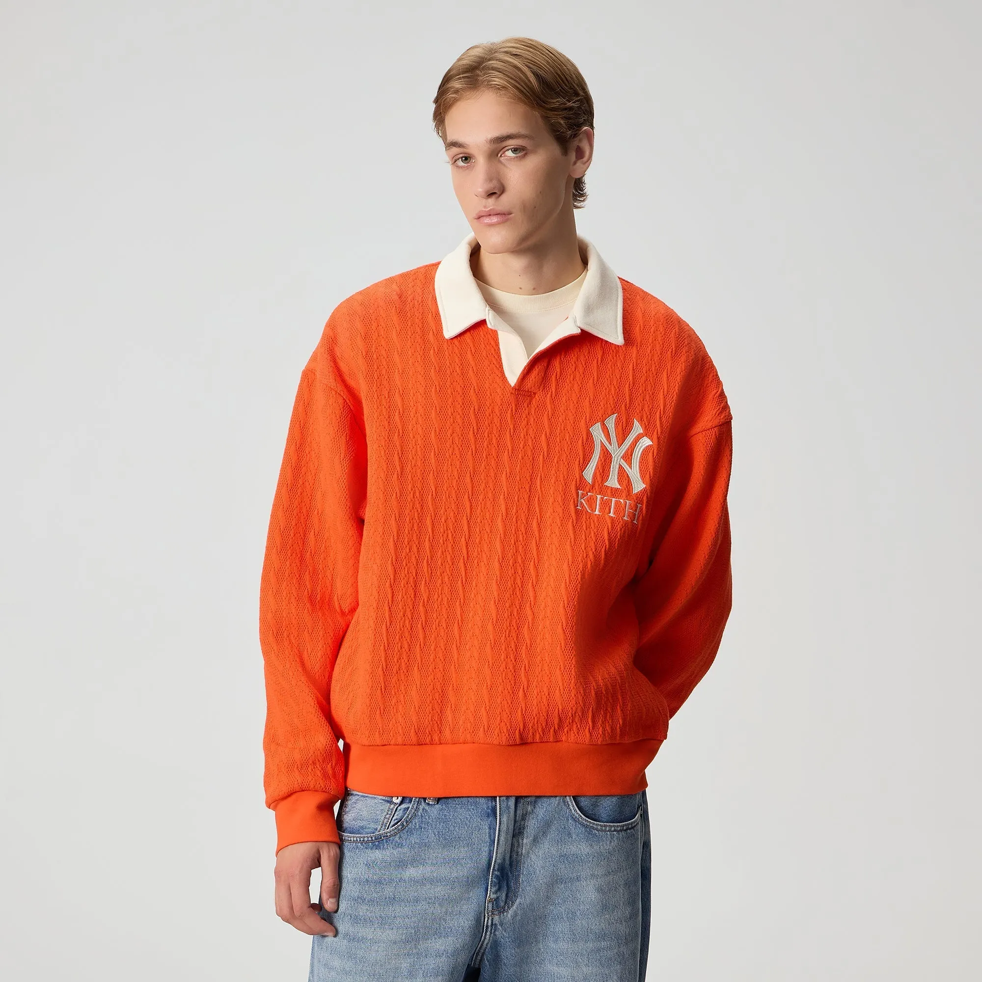 Kith for the New York Yankees Cable Fleece Nelson Sweatshirt - Poppy sold by Kith product image thumbnail 2