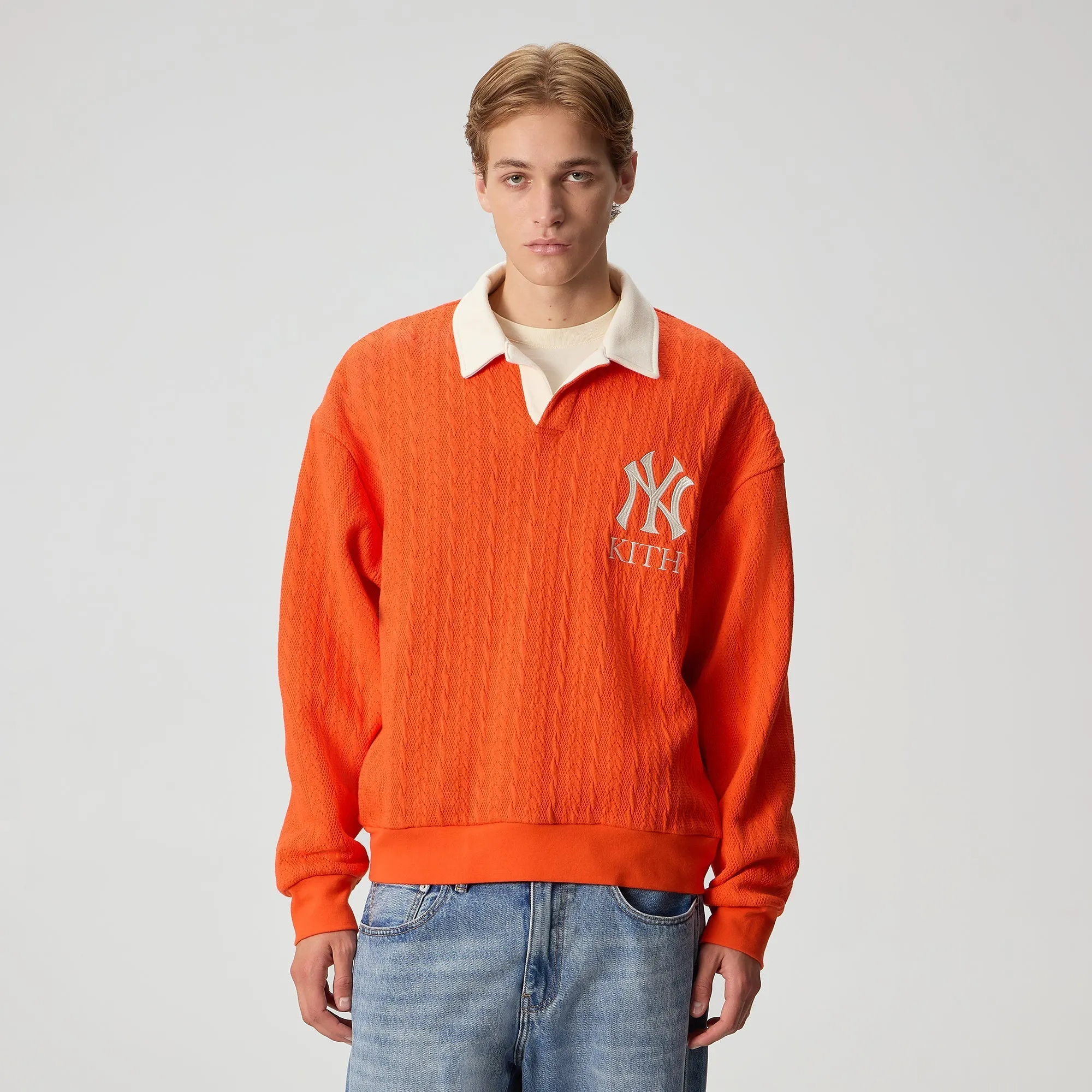 Kith for the New York Yankees Cable Fleece Nelson Sweatshirt - Poppy sold by Kith product image thumbnail 3