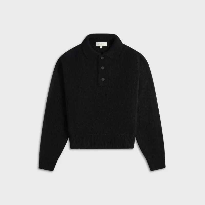 Studio Nicholson Ribbed Knit Polo Shirt - Black sold by Kith