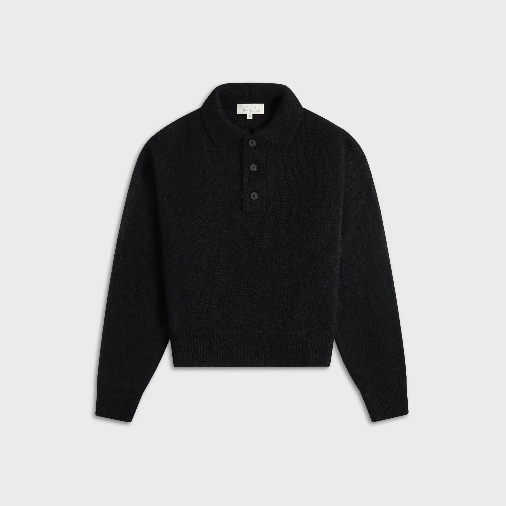 Studio Nicholson Ribbed Knit Polo Shirt - Black sold by Kith