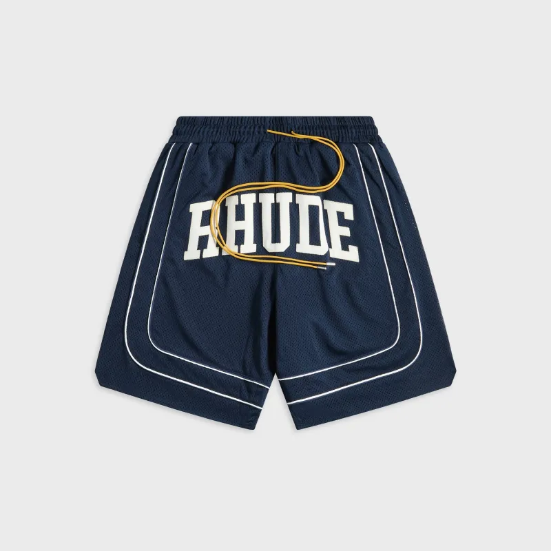 Rhude Baggy Collegiate Logo Short - Navy / Cream made by Kith