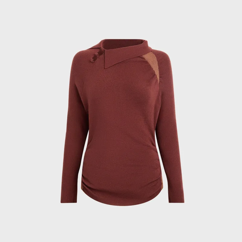 Isa Boulder Scrunched Asymmetric Top - Rum sold by Kith