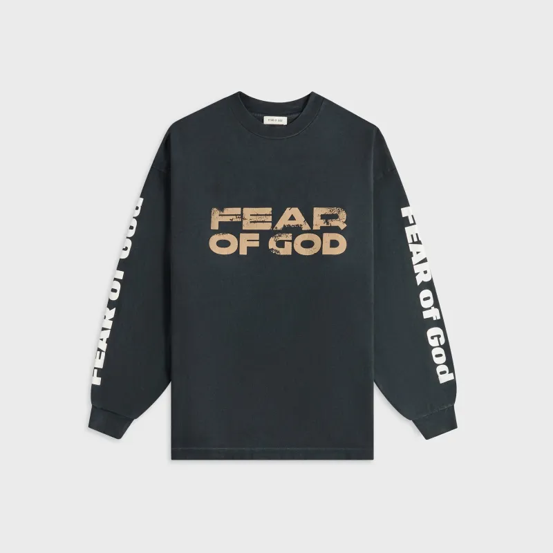 Fear of God Relaxed Long Sleeve "Fear of God" Tee - Black sold by Kith
