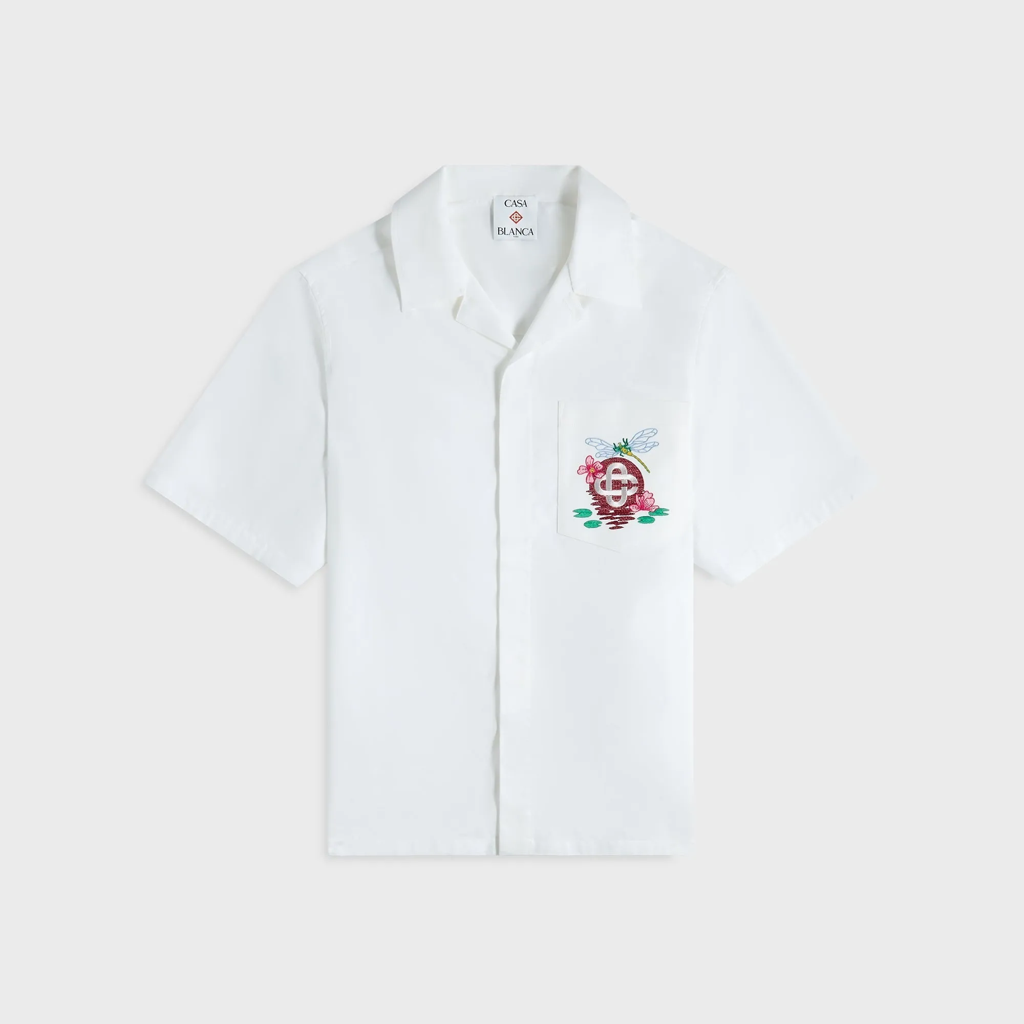 Casablanca Embroidered Monogram Short Sleeve Cuban Collar Shirt - White sold by Kith