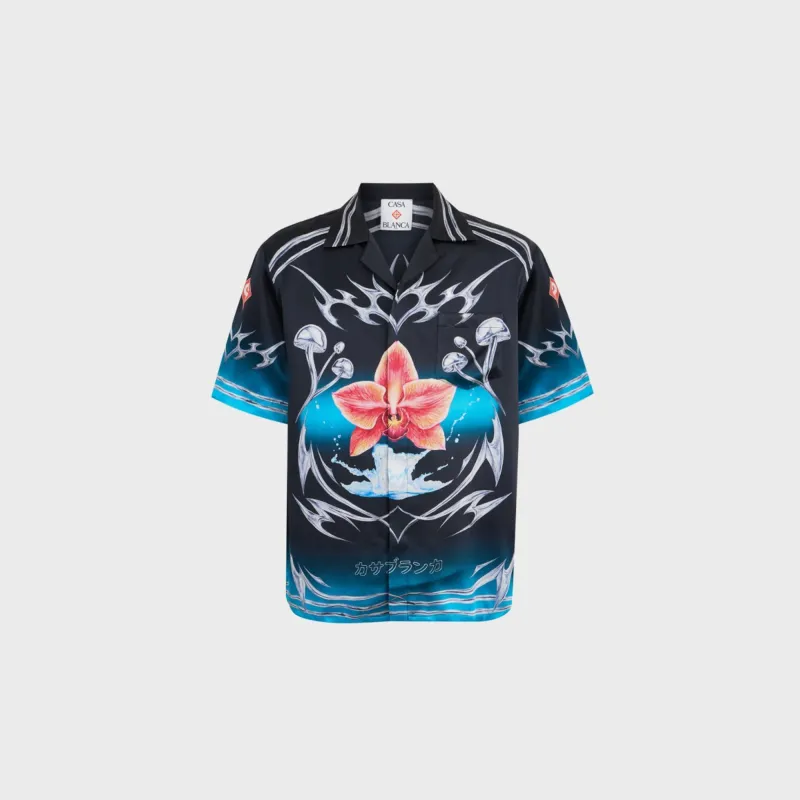 Casablanca Cuban Collar Short Sleeve Shirt - Black sold by Kith