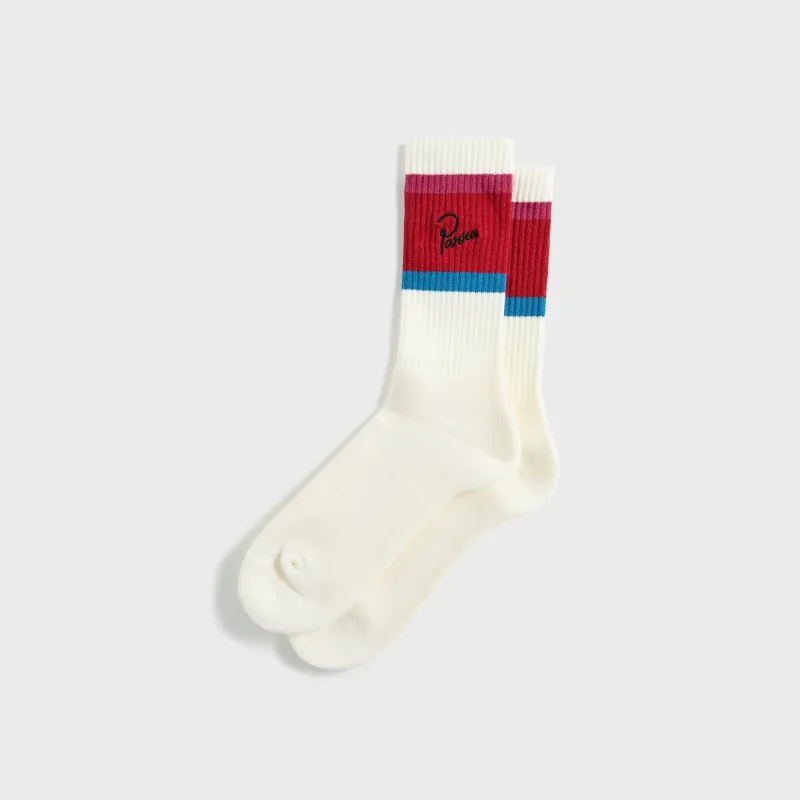 by Parra Signature Striped Crew Socks - Red sold by Kith