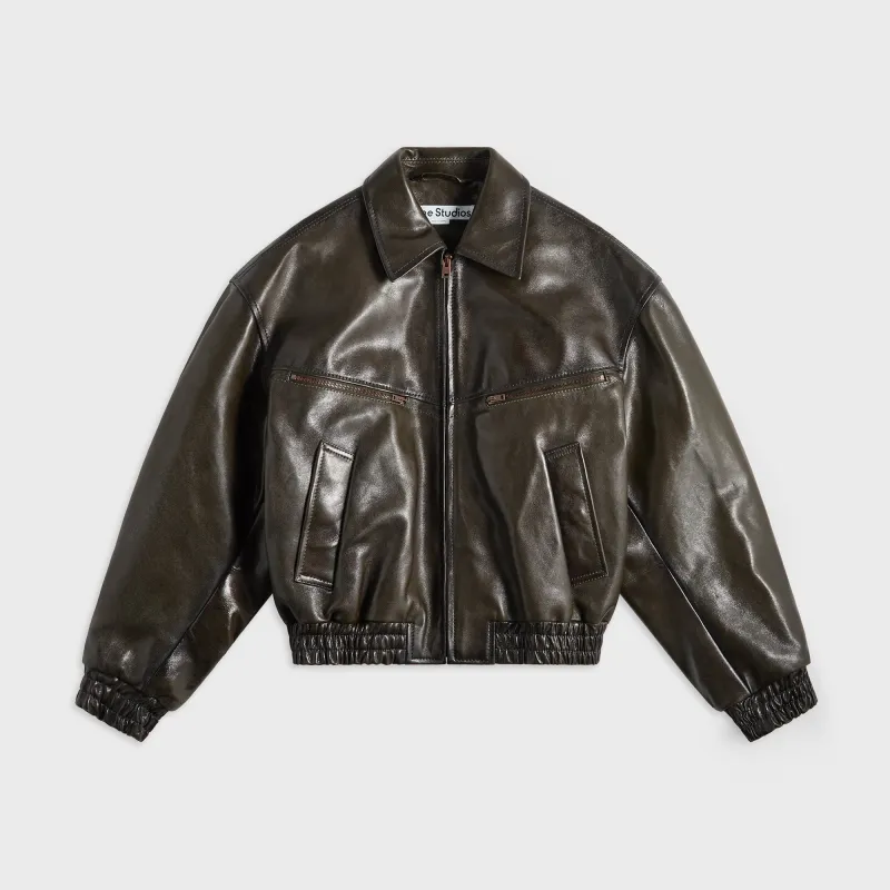 Acne Studios Leather Bomber Jacket - Vintage Green sold by Kith