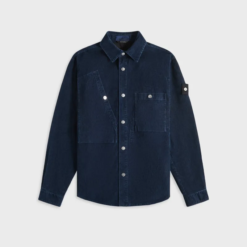 Stone Island Logo Appliqued Cotton Corduroy Overshirt - Indigo sold by Kith