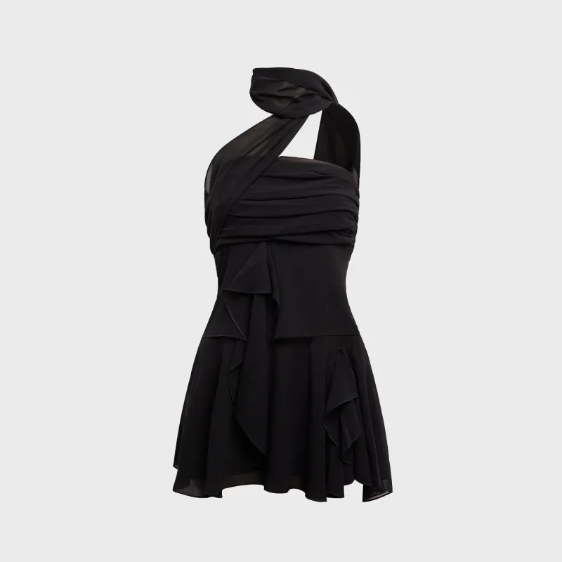 GUIZIO Chiffon Ruffle Dress - Black sold by Kith