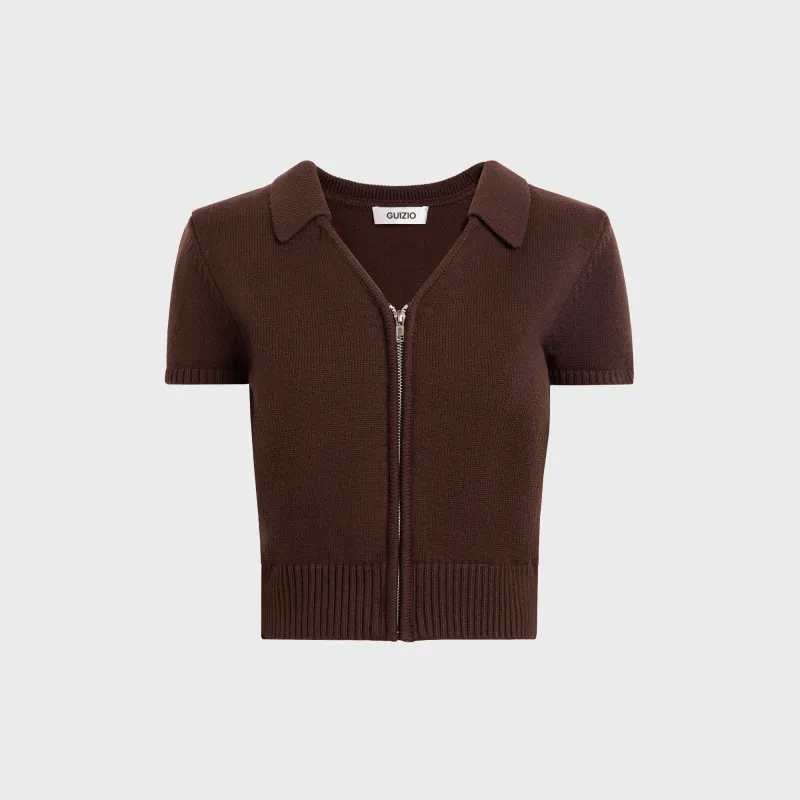 GUIZIO Calesia Zip Up Top - Brown sold by Kith