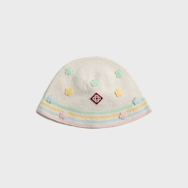 Casablanca Kawaii Crochet Bucket Hat - White sold by Kith