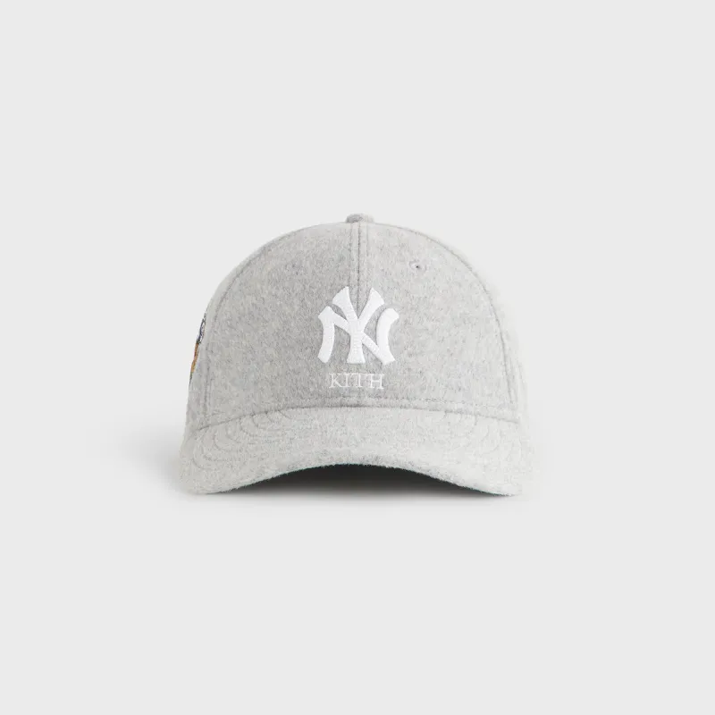 Kith & New Era for the New York Yankees Melton Wool 59FIFTY Low Profile Cap - Light Heather Grey sold by Kith