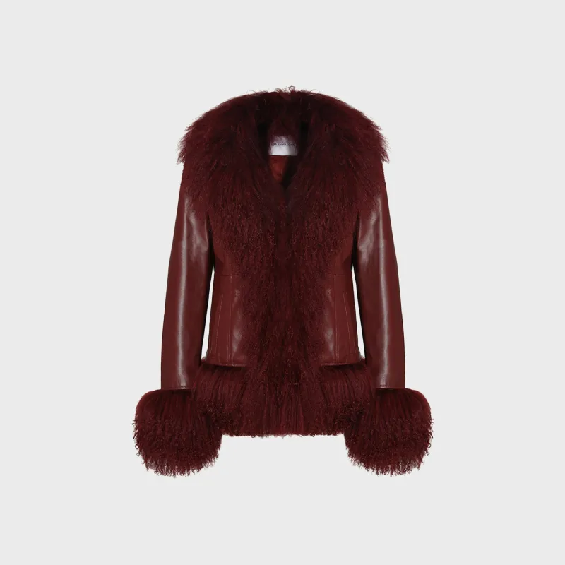 Susanna Chow Dorothy Leather Coat - Burgundy sold by Kith