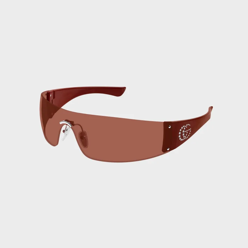 Gucci Leonie Interlocking G Mask Sunglasses - Burgundy / Brown sold by Kith
