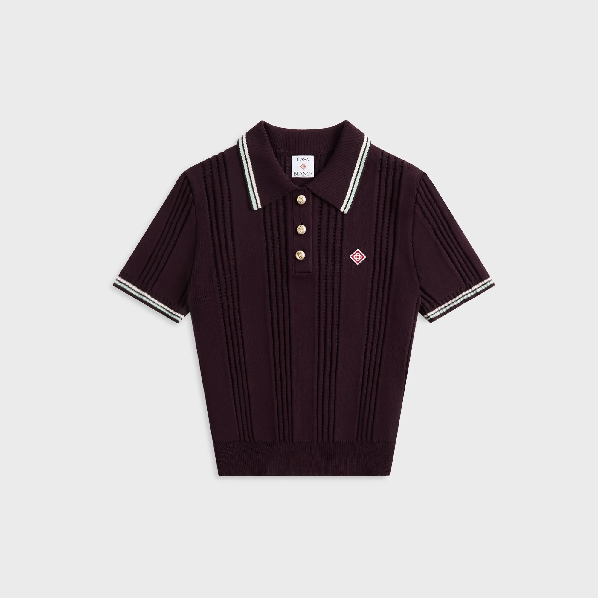 Casablanca Short Sleeve Polo - Cotton Aubergine sold by Kith