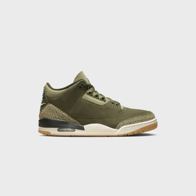 Jordan Air Jordan 3 Retro - Medium Olive / Sequoia / Neutral Olive / Sail / Total Crimson sold by Kith