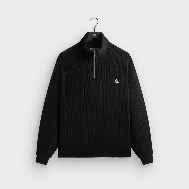 Kith Heavy Crepe Rib Knit Quarter Zip Nelson - Black sold by Kith