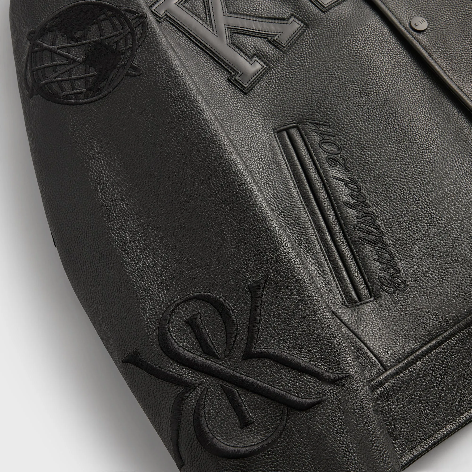 Kith Pebbled Leather Varsity Coaches Jacket - Black sold by Kith product image thumbnail 5