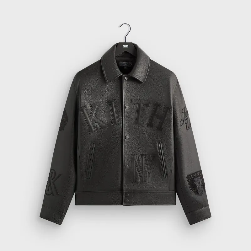 Kith Pebbled Leather Varsity Coaches Jacket - Black sold by Kith