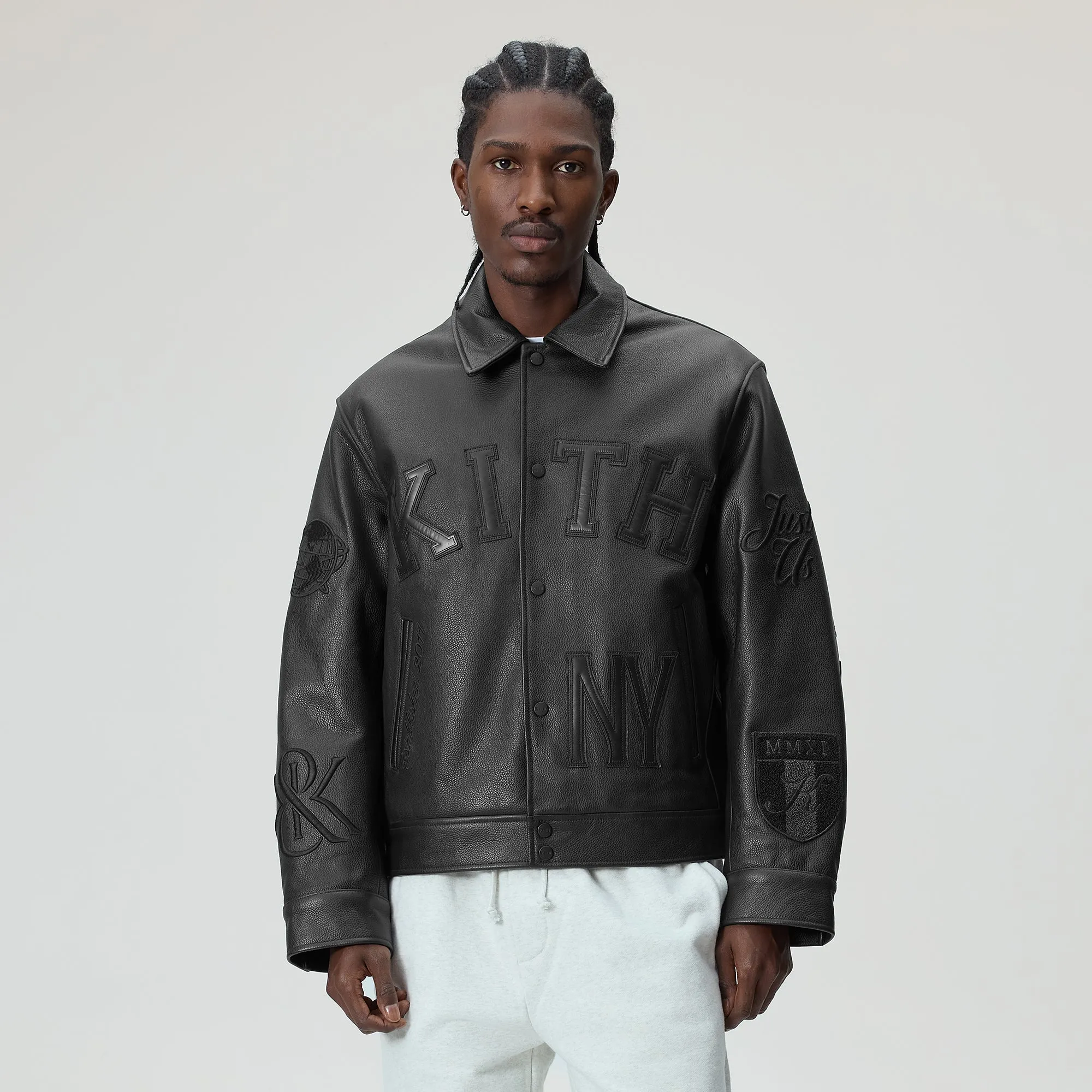 Kith Pebbled Leather Varsity Coaches Jacket - Black sold by Kith product image thumbnail 2