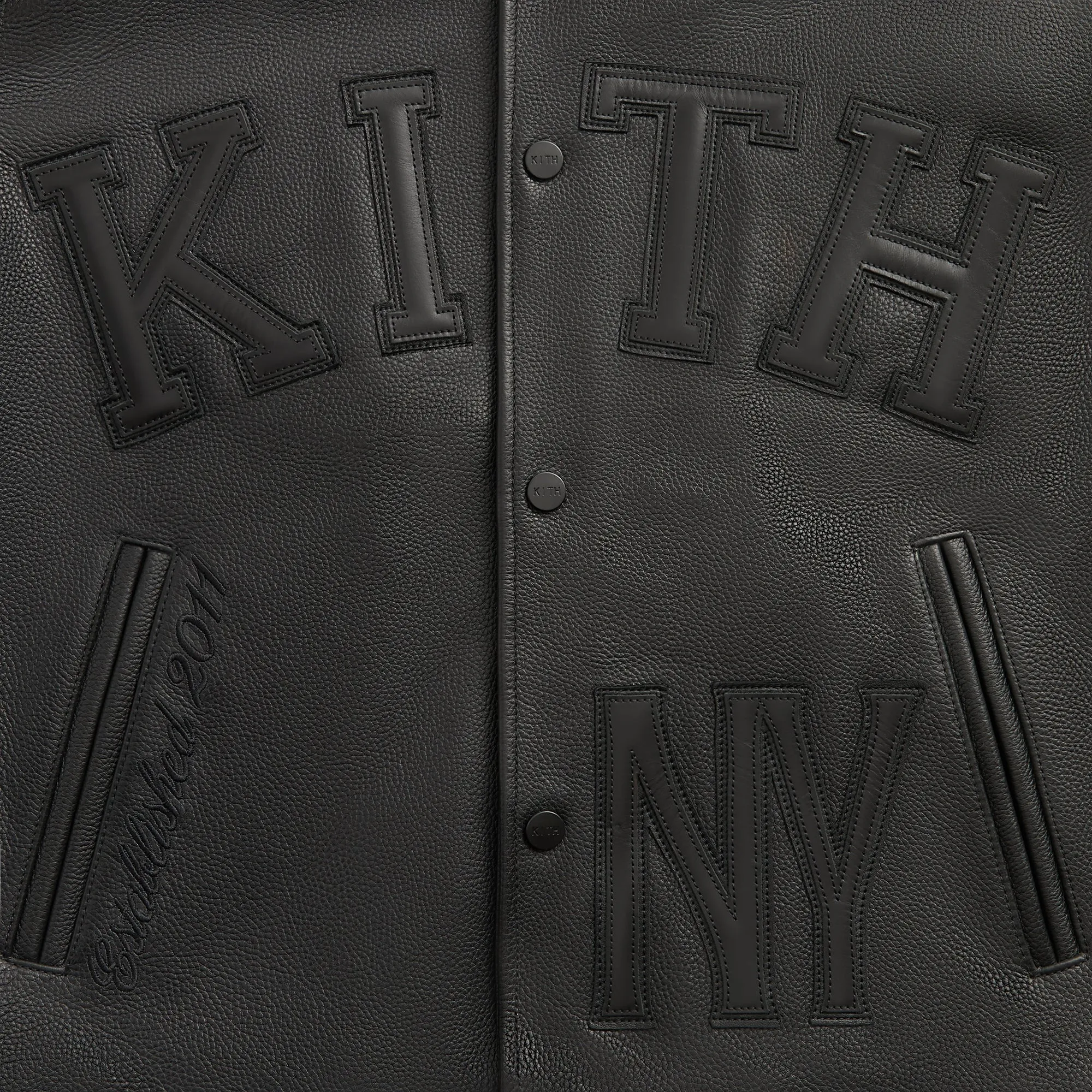 Kith Pebbled Leather Varsity Coaches Jacket - Black sold by Kith product image thumbnail 4